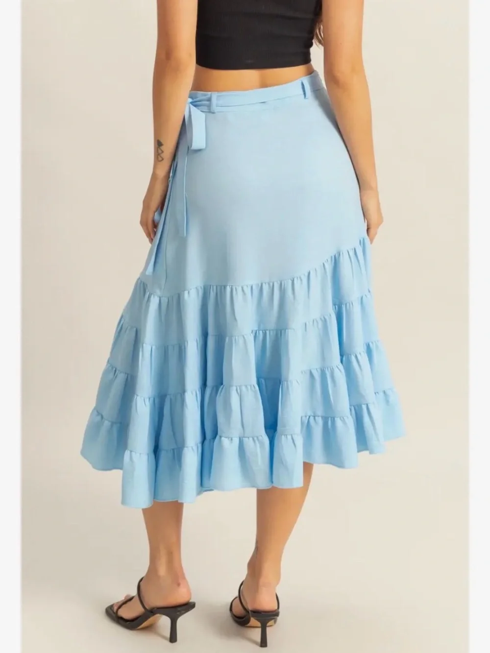 HYFVE Light Blue Ruffle Wrap Midi Skirt